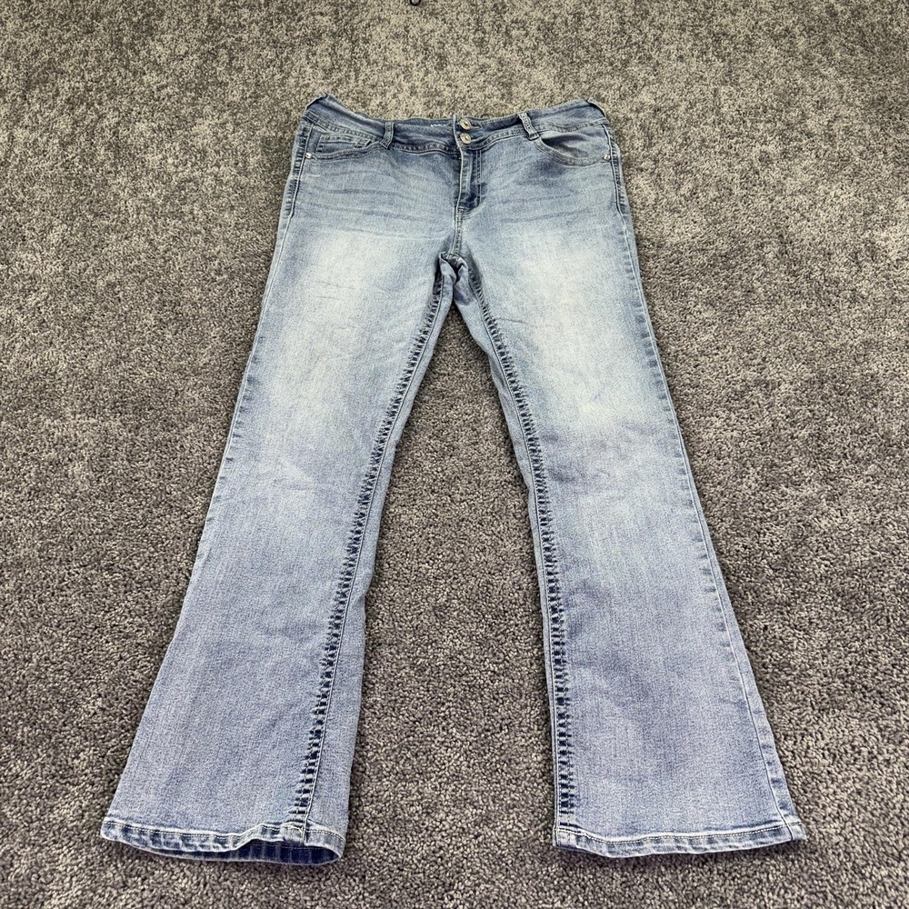 Wallflower Jeans Juniors 15 Blue Bootcut Light Wash Denim Rhinestone Curvy Fit